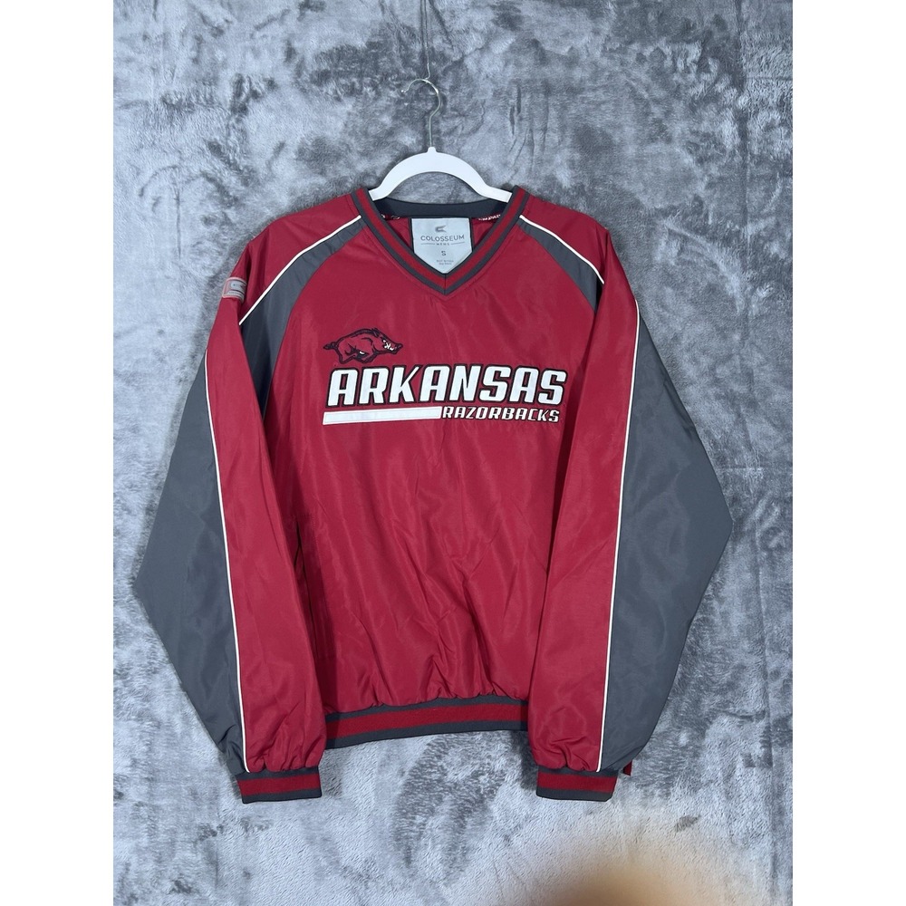 Colosseum Arkansas Razorbacks Windshirt Mens Small Red Grey V-Neck Pullover